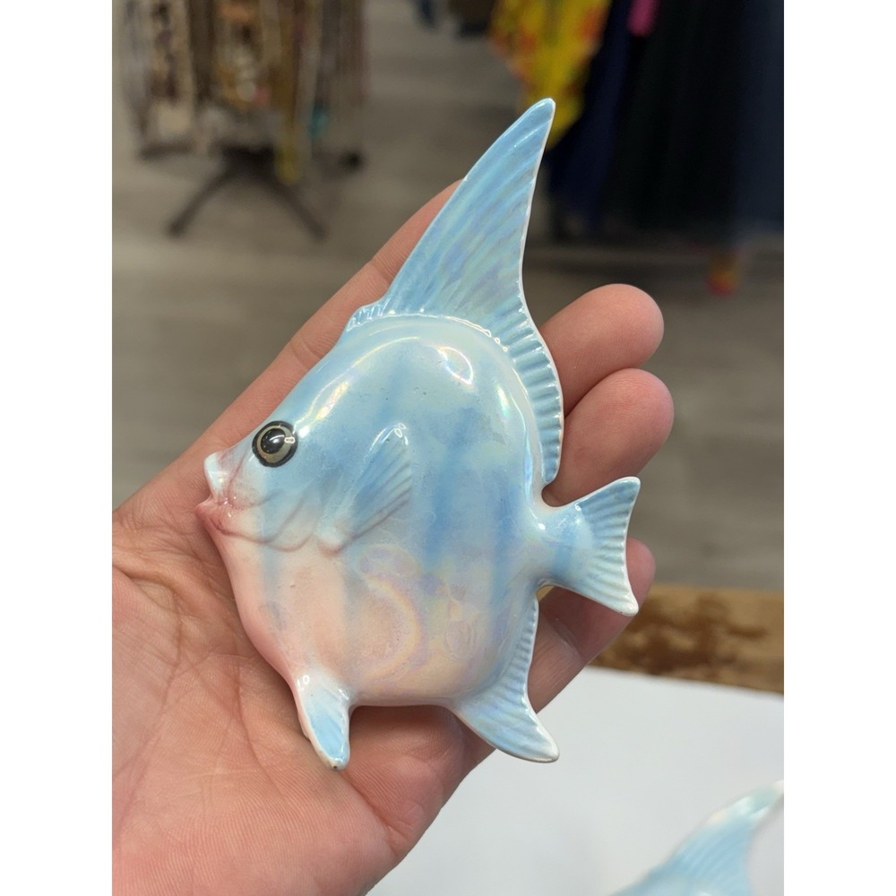 Vintage Set 3 Norcrest Or Ceramicraft Ceramic Iridescent Fish Wall Decor Pink - Picture 5 of 11